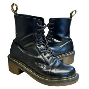 DR. Martens Clemency Combat Boots Black Leather US6 UK4 Higher Heel